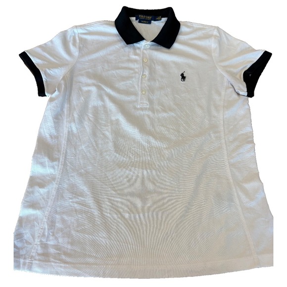 Polo Golf RALPH LAUREN Tops - NWOT Polo Golf Ralph Lauren Women's white black shirt Tailored Fit blue label